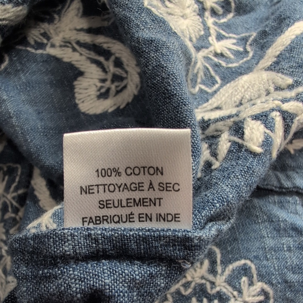 Sea New York Blue Embroidered Floral Butterfly Cotton Blouse‎ Top Size 0 - Picture 7 of 11